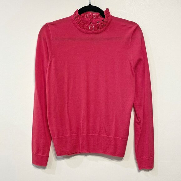 New J.Crew 100% Merino Wool Tippi Lace Collar Sweater Rose Pink M $128 - Picture 2 of 7